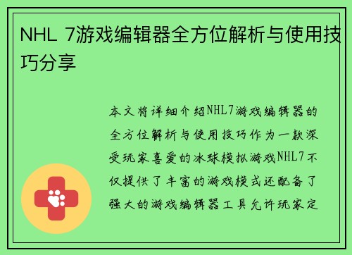 NHL 7游戏编辑器全方位解析与使用技巧分享